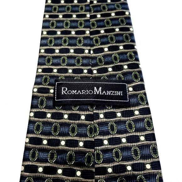 Romario Manzini Blue Green Abstract‎ Print Polyester Wide Tie - Picture 3 of 6
